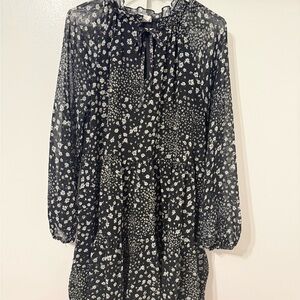Black Floral Long Sleeve Tiered Dress